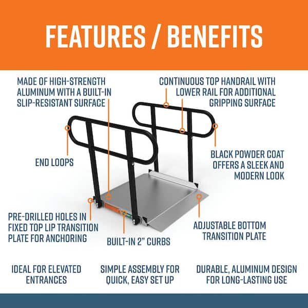GATEWAY 3G 3 ft. Aluminum Solid Surface Wheelchair Ramp with Black 2-Line Handrails