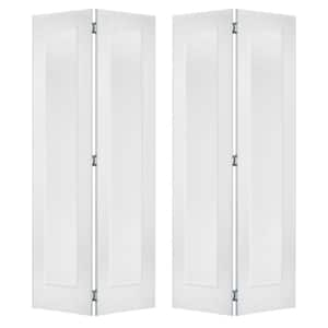 60 in. x 80 in. Shaker 1-Panel Solid Core Primed MDF Wood Interior Bifold Double Door with Hardware