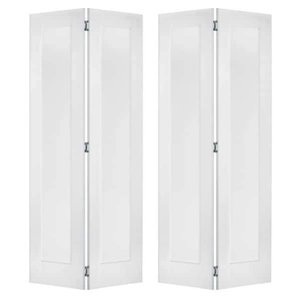 60 in. x 80 in. Shaker 1-Panel Solid Core Primed MDF Wood Interior Bifold Double Door with Hardware