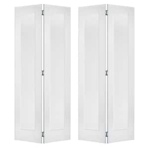 60 in. x 80 in. Shaker 1-Panel Solid Hybrid Core Primed MDF Interior Bifold Double Door with Hardware