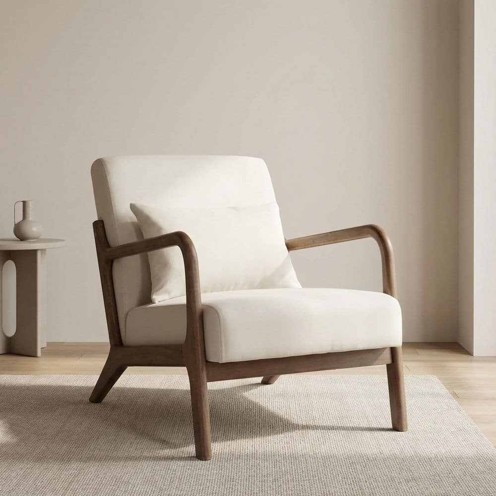 Demi Modern Antique White Cotton Linen Upholstered Accent Arm Chair with Lumbar Pillow price history on PriceWatchPro