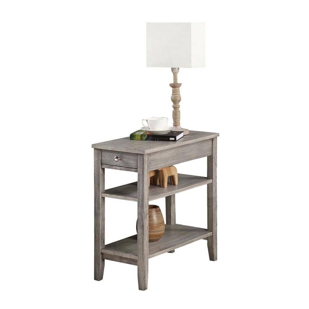 American Heritage Light Gray Wood 3-Tier End Table with Storage