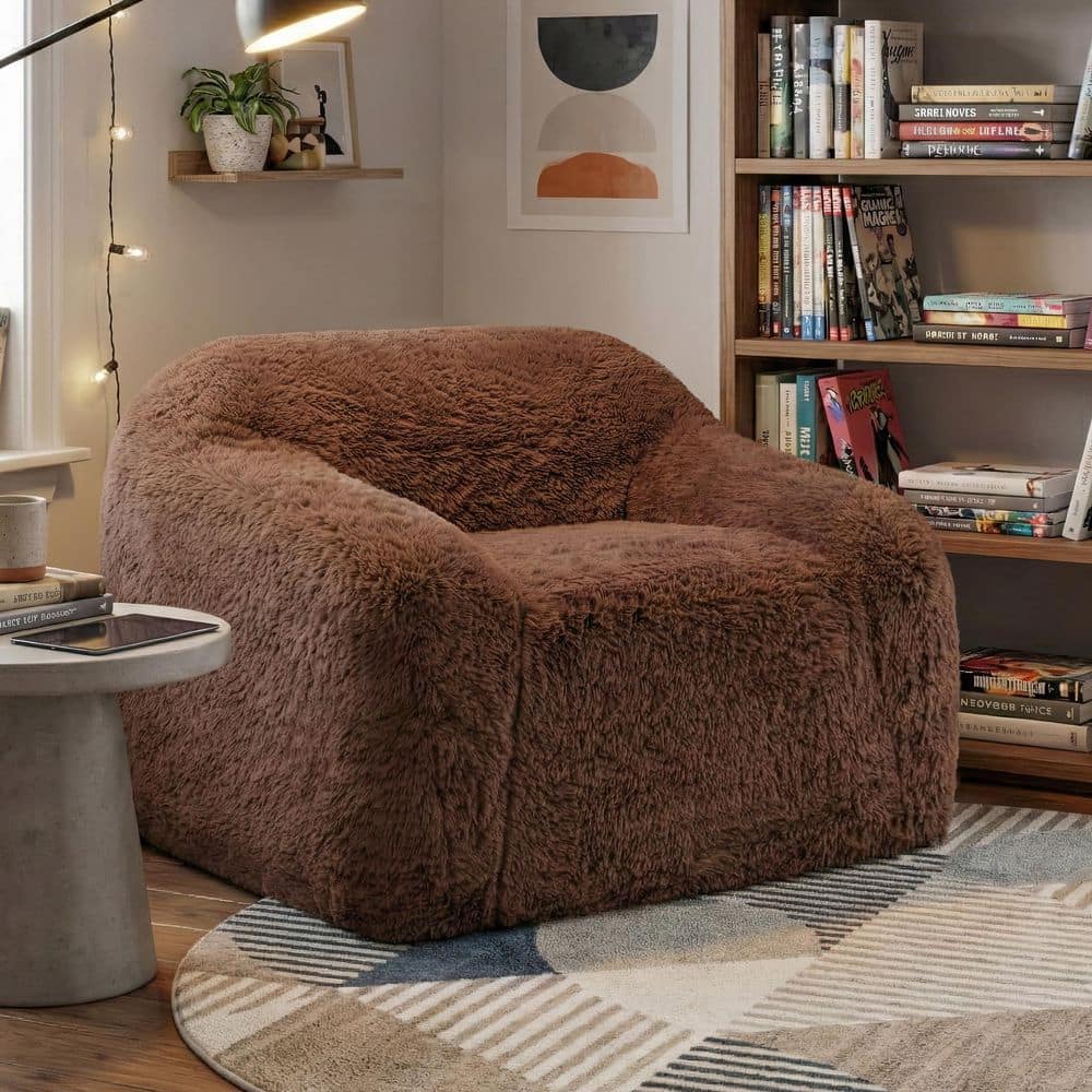 Furniture of America Kellie Cedar Brown Faux Fur Fabric Accent