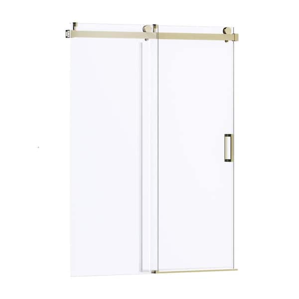 56 in.-60 in. W x 76 in. H Frameless Single Sliding Shower Door with 1/4 in. Tempered Clear Glass in Gold