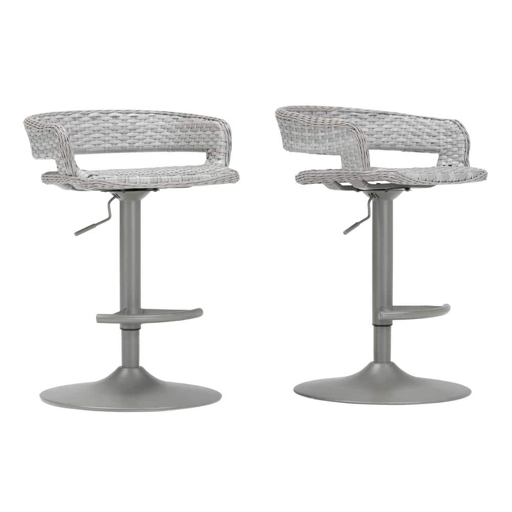 RST Bar Stool Woven Wicker Air Lift Seat Steel Frame Patio Indoor Outdoor 2 Pack 