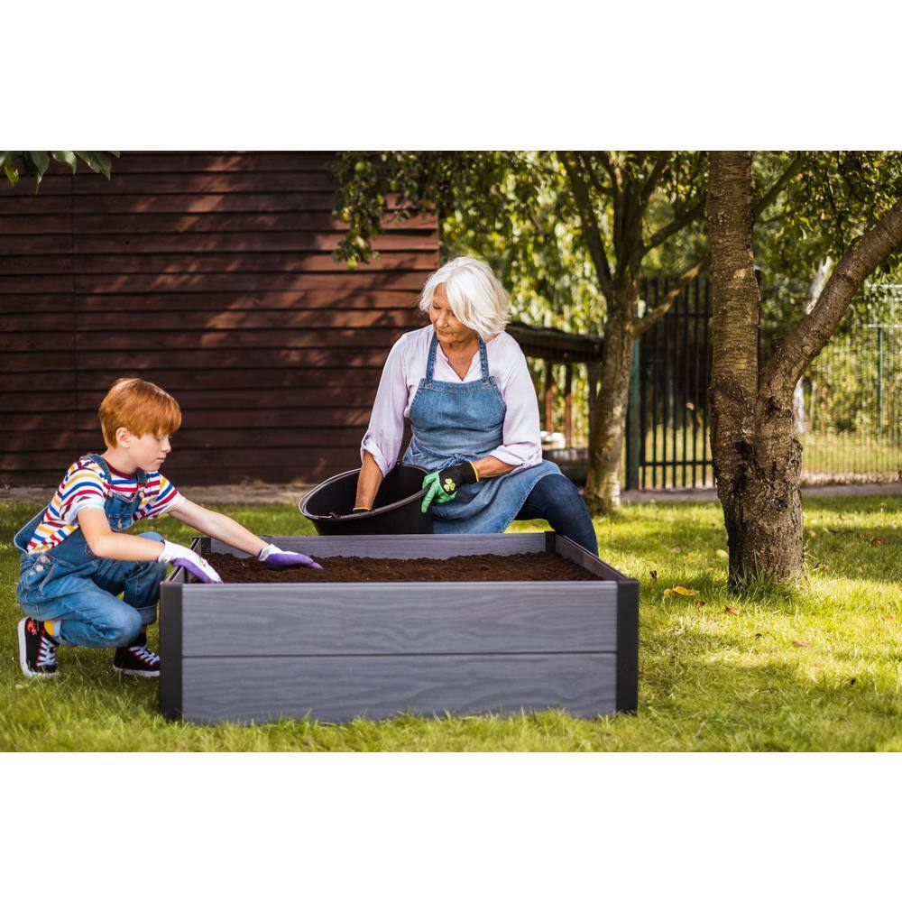 48" Grey Resin Wood-Look Outdoor Raised Garden Bed
