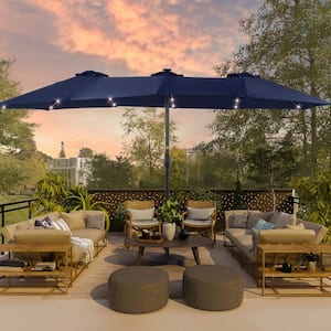 15 ft. x 9 ft. LED Outdoor Double-Sided Umbrella Patio Market Umbrella - Stylish Durable and Sun-Protective, Navy Blue