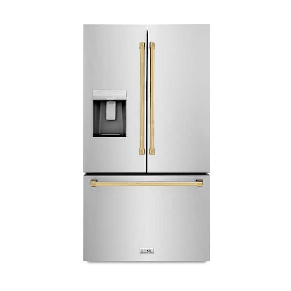 36 in. 3-Door French Door Refrigerator w/ Ice, Water Dispenser in Fingerprint Resistant Stainless Steel, Polished Gold
