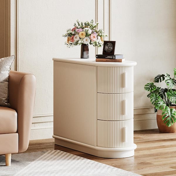 BYBLIGHT Kerlin 23.62 in. White Solid Wood End Table, U