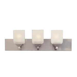 Edwards 24 in. 3-Light Pewter Bathroom Vanity Light Fixture with Frosted Glass Shades