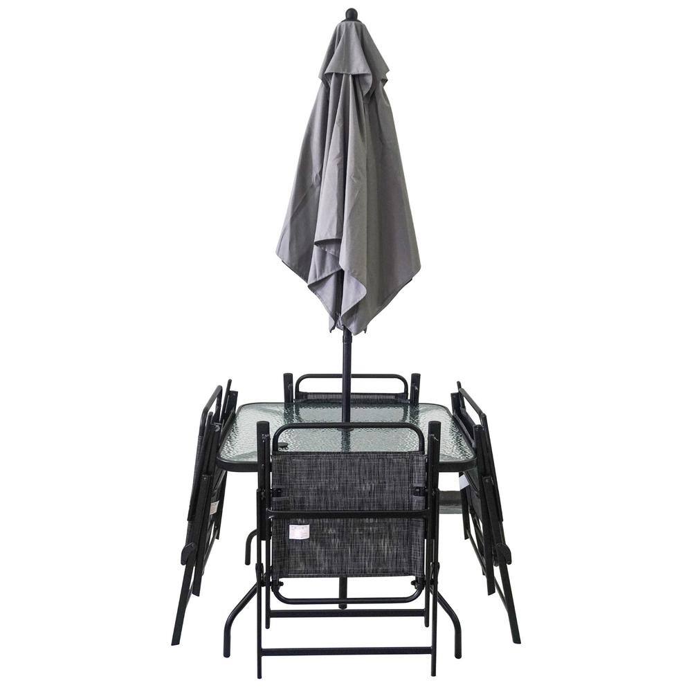 Black 4-Piece Steel and Glass Outdoor Dining Set with Umbrella