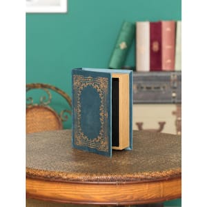Blue Decorative Wooden Vintage Book Shaped Trinket Storage Box