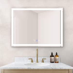 48 in. W x 36 in. H Large Rectangular Frameless LED Light Anti-Fog Wall Bathroom Vanity Mirror Super Bright in Silver