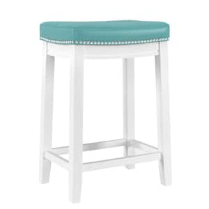 Concord 26.5 in. H Teal and White Backless Wood frame Counter-stool with Faux leather seat