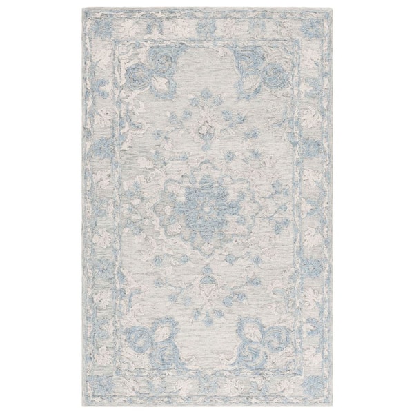 Marquee 6 ft. x 9 ft. Gray/Blue Medallion Border Area Rug