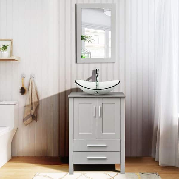 Glass Oval Vessel Sink in Clear with Faucet Pop Up Drain Set
