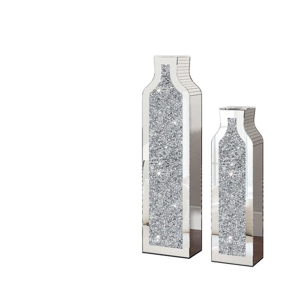 THKSHOUZ 24.09 in. Silver Mirrored Glass Amphora Decorative Vase (Set of 2)