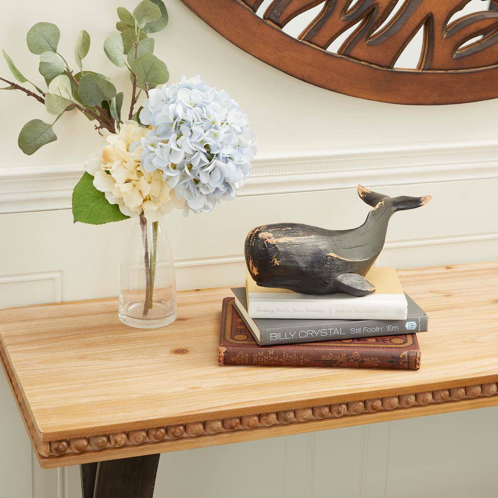 Elegant Coastal Black Resin Whale Sculpture 18"x9"x8"