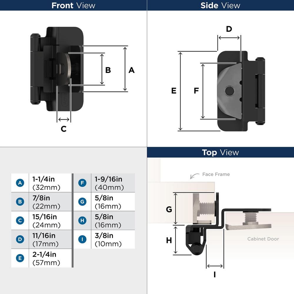 Matte Black 3/8 Inch Inset Cabinet Hinge