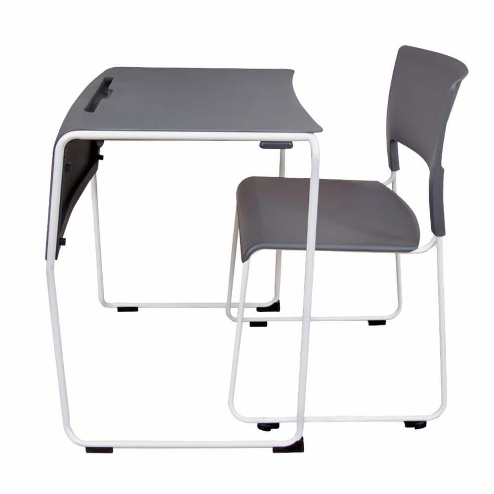 Lightweight Stackable Student Desk and Chair - 4 Pack- Slate Gray, Slate Gray/ white -  Luxor Furniture, STUDENT-STK4PK