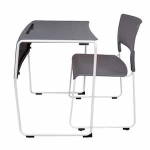 Lightweight Stackable Student Desk and Chair - 4 Pack- Slate Gray
