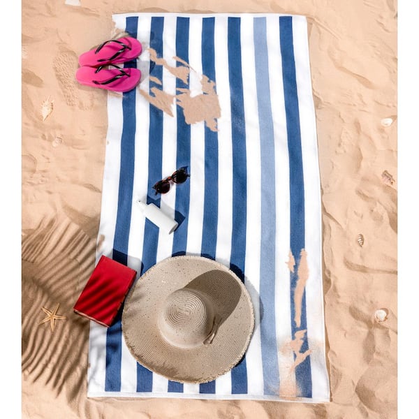 Beach Towels Oversized Navy Cabana Stripe Cotton Bath Towel Large - Luxury