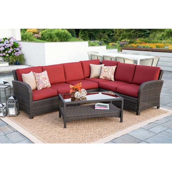 Leisure Made Jackson 5-Piece Wicker Outdoor Sectional Seating Set with Red Polyester Cushions