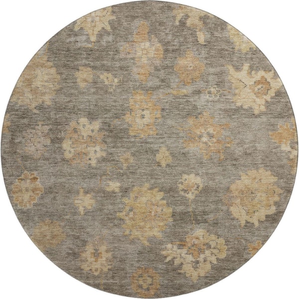 Mayfield Premium Machine Washable Abstract AMF2305 Taupe 8 ft. x 8 ft. Round Rug