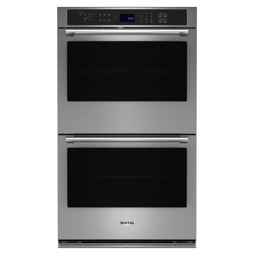 Maytag 27 in. Double Electric Wall Oven with Convection Self-Cleaning in Fingerprint Resistant Stainless Steel