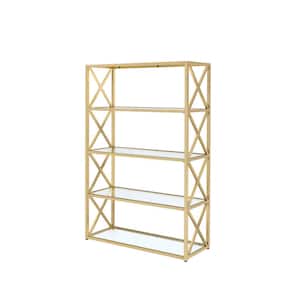 Milavera 72 in. Tall Gold and Clear Metal 5 -Shelf Etagere Bookcase with Open Storage, Interior Shelves, and Storage