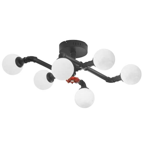 26 in. LED Black Farmhouse Semi-Flush Mount Ceiling Light Fixtures Sputnik Chandelier for Kitchen Bedroom Dining Room