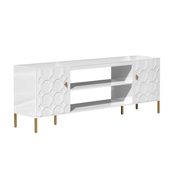 70 in.W White Storage Entertainment Center with Adjustable Shelf Fits TV Up to 78 in.
