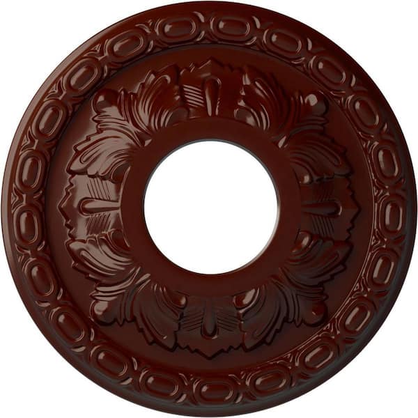Ekena Millwork 1-1/8" x 11-3/8" x 11-3/8" Polyurethane Leaf Ceiling Medallion, Brushed Mahogany