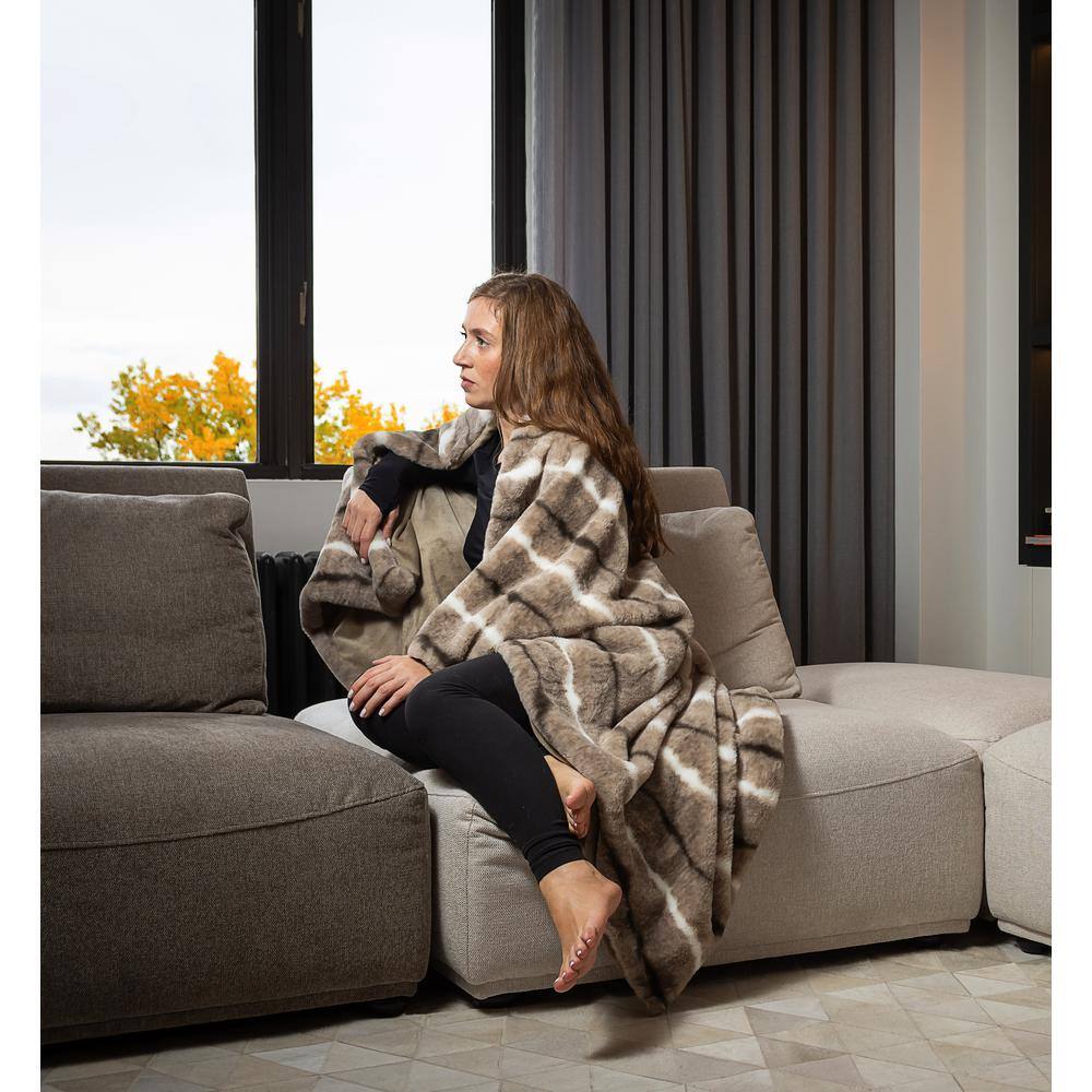Dayton Beige Rabbit Faux Fur 50" x 60" Throw Blanket