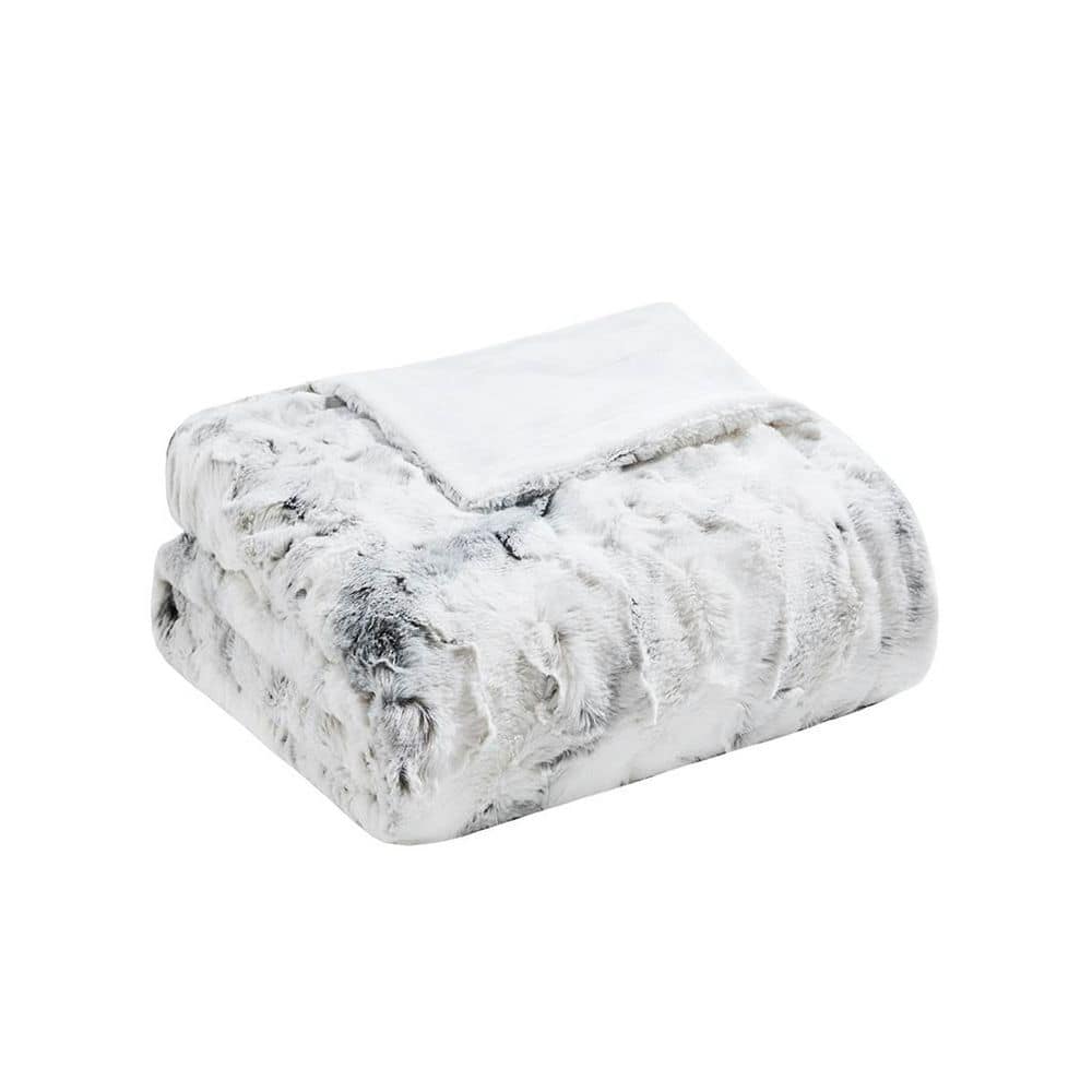 Oversized Grey Faux Fur Reversible Winter Throw