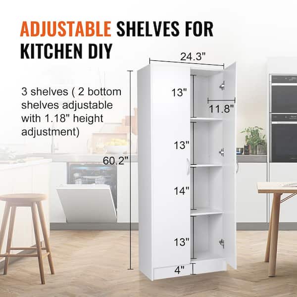 VEVOR Kitchen Pantry Cabinet 60 Tall Food Pantry Storage Cabinet 110lb Loading