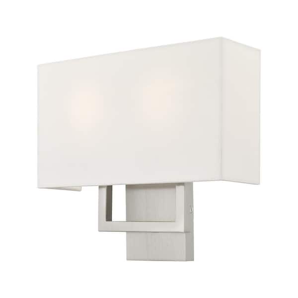 Prithchard 13 in. Brushed Nickel ADA Sconce with Hand Crafted Off-White Fabric Shade
