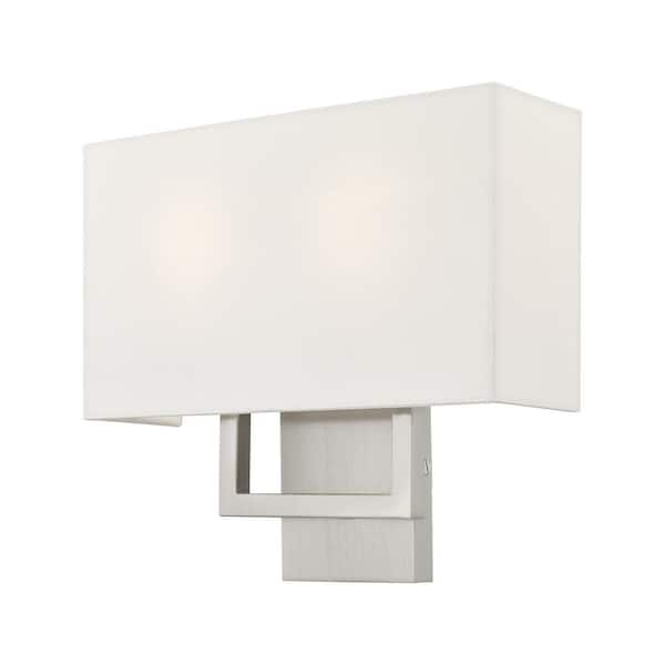 Livex Lighting Pierson 13 in. Brushed Nickel ADA Sconce with Hand Crafted Off-White Fabric Shade