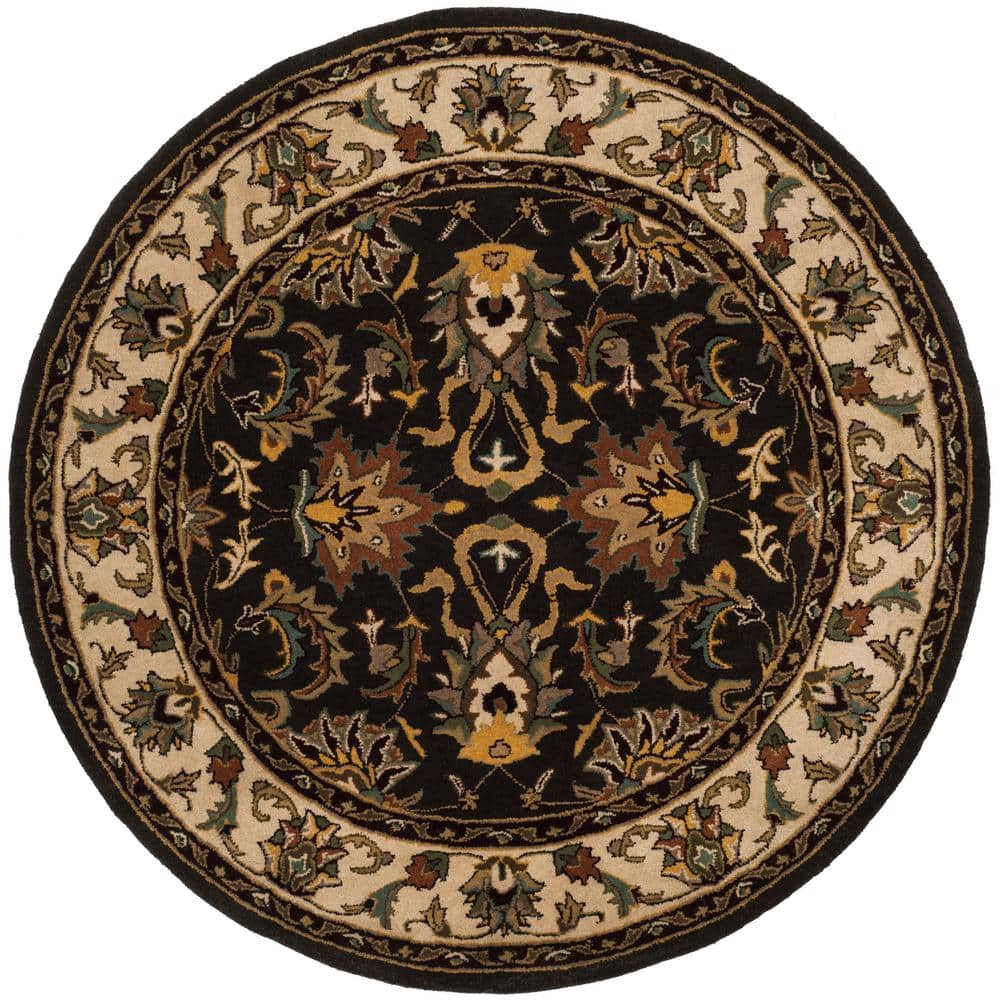 SAFAVIEH Heritage Black/Ivory 6 ft. x 6 ft. Round Border Area Rug ...