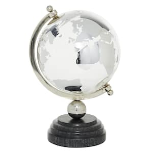 13 in. Silver Marble Decorative Globe with Marble Base and Black Base