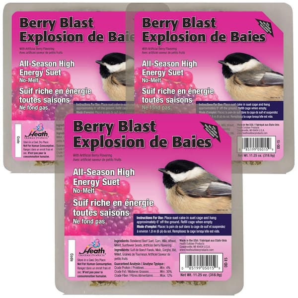 Heath Outdoor Products Heath Berry Blast Suet Cakes, Contains 3-Suet Cakes, for Woodpeckers, Cardinals, Siskins, Sparrows and Finchs