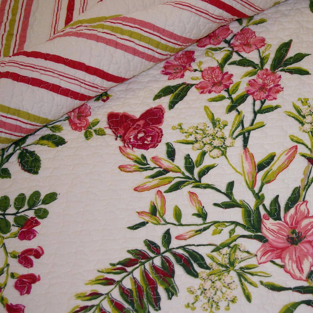 Ivory Cotton Twin Reversible Botanical Quilt Set