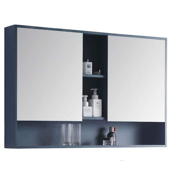 FINE FIXTURES Shawbridge 45.28 in. W x 29.53 in. H Large Rectangular French Blue Surface Mount Medicine Cabinet with Mirror