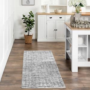 Avelina Abstract Stripes Machine Washable Light Gray 3 ft. x 8 ft. Runner Rug Area Rug