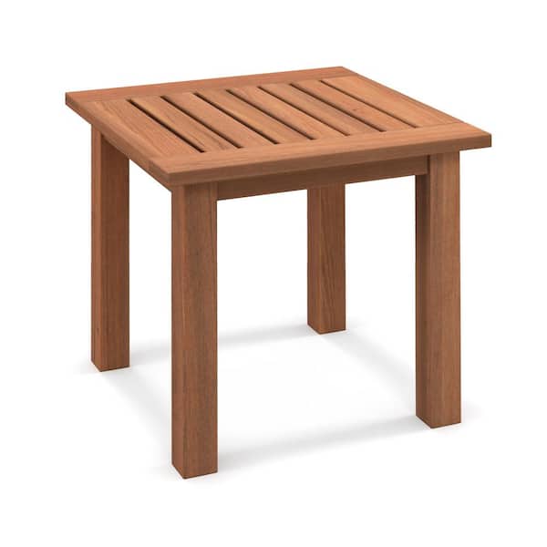 ANGELES HOME Patio Hardwood Square Side Table with Slatted Tabletop