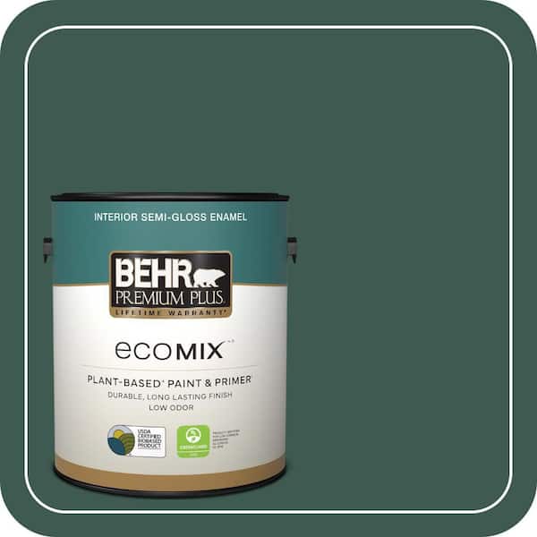 1 gal. #PPF-02 Patio Green Semi-Gloss Enamel EcoMix Plant-Based Interior Paint & Primer