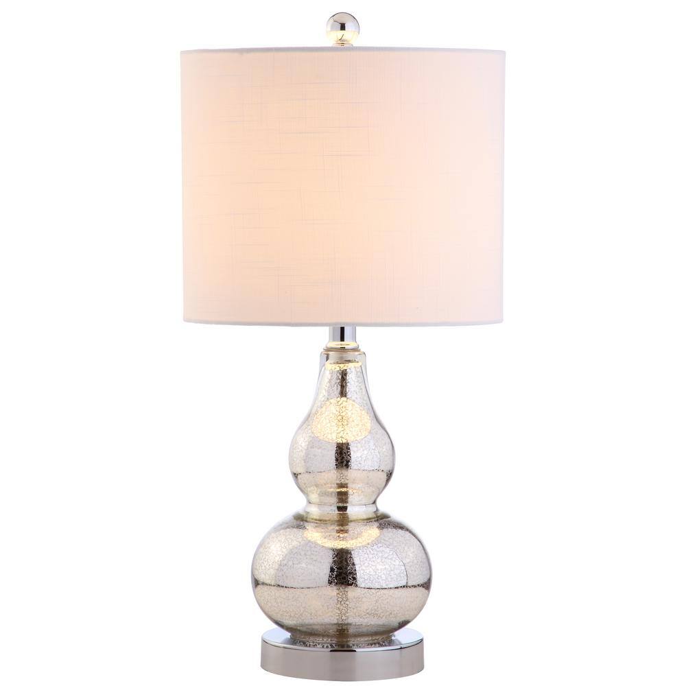Anya 20.5" Mercury Silver Glass Table Lamp Set with White Shades