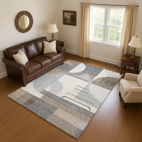 Mayfield Premium Machine Washable Abstract AMF1694 Taupe 8 ft. x 10 ft. Area Rug