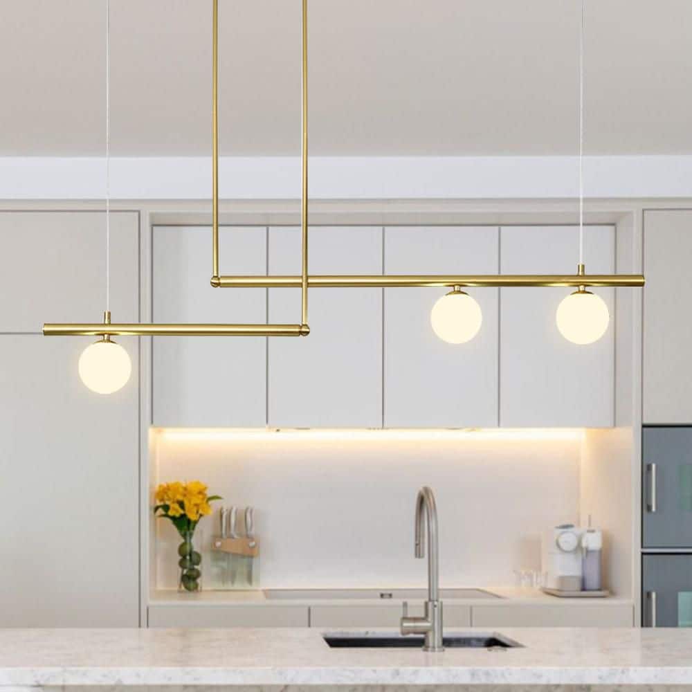 Orbit 3-Light Gold Modern Linear Chandelier with Opal Glass Shades for Dining Room, Kitchen Island price history on PriceWatchPro