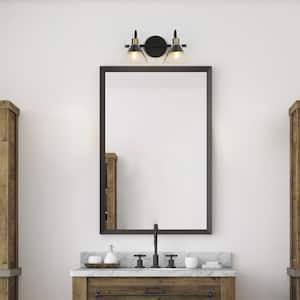 Black Bathroom Vanity Light, 13.8 in. 2-Light Gold Wall Sconce Light with Clear Glass Shades